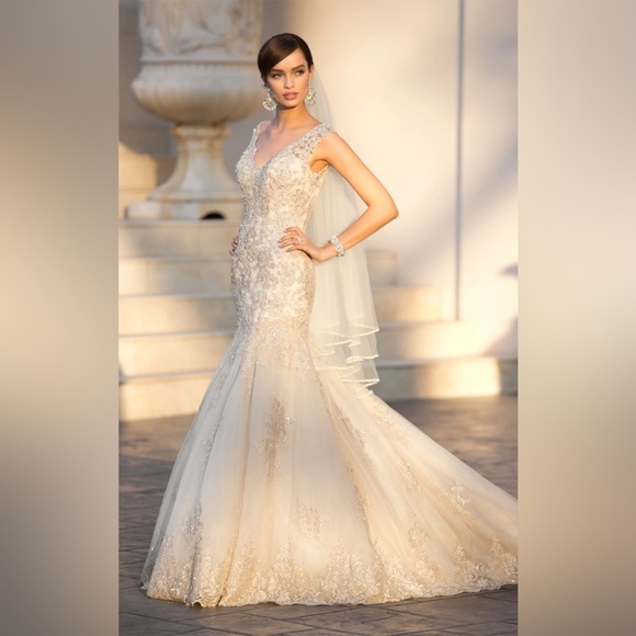 NWT Stella York 5922 Beaded Lace Ivory Backless Wedding Dress, size 4 - Picture 1 of 11